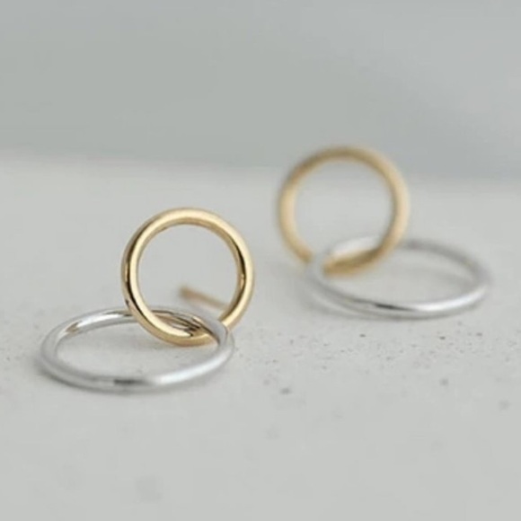 🎉hp🎉new Gold/Sterling Silver Double Circle Earrings - Picture 8 of 11